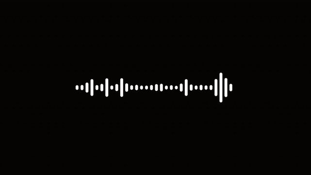 Animated white audio equalizer spectrum analyzer with vertical bars reacting to sound. A classic visualizer element for podcasts, music players, and speech recognition on a black background