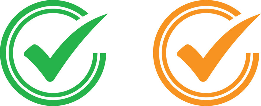 Green and orange check mark icons for business approval and task completion design