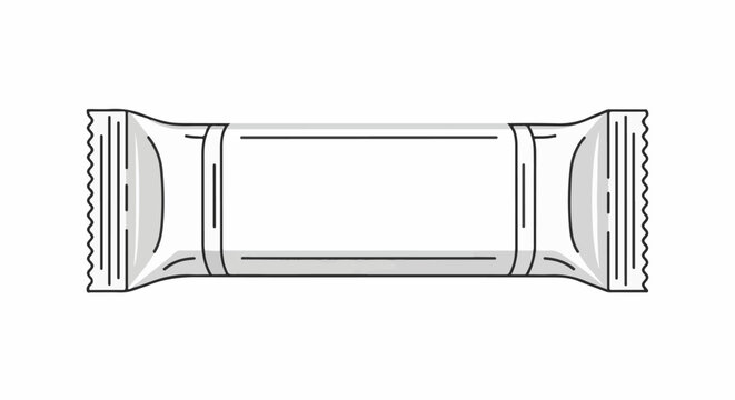 Blank, white, sealed snack bar wrapper with crimped ends and simple line art