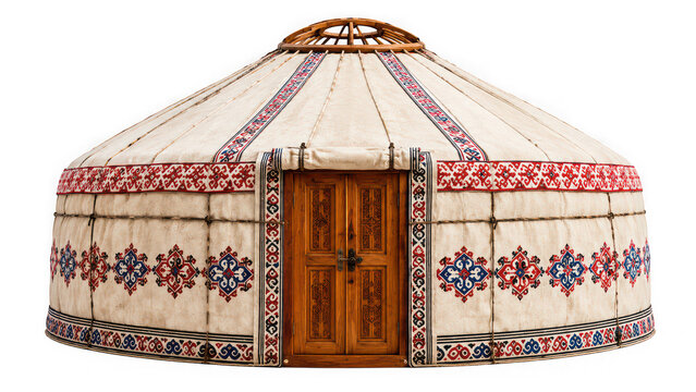 Traditional felt yurt dwelling tent architecture isolated on transparent background