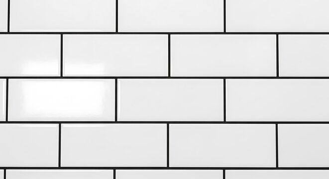 Clean white subway tiles with dark grout lines on a kitchen or bathroom wall surface