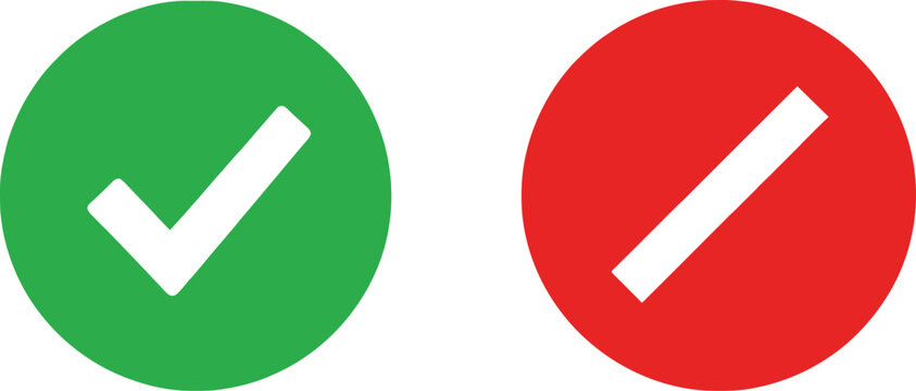 Green check mark and red cross sign icons for true or false choice