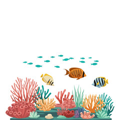 Fototapeta premium Cartoon Ocean Scene with Coral Reefs and Colorful Tropical Fishes