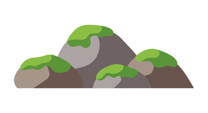 Abstract green-capped rocky hills depicted in flat, graphic style