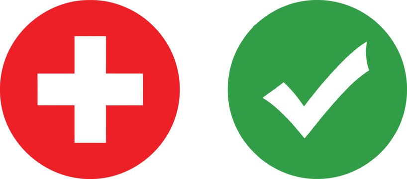 Red cross plus sign and green check mark icons in circles