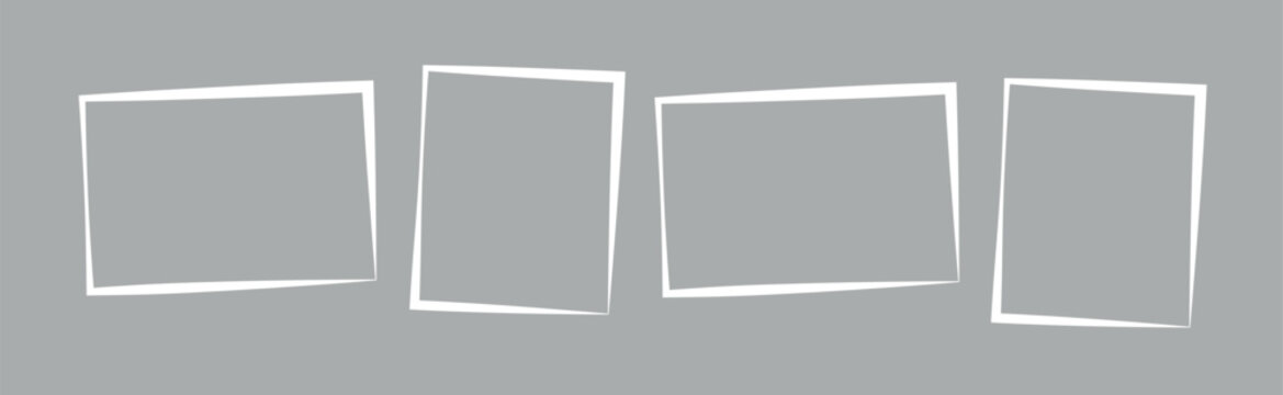 A sleek and minimal layout featuring four empty photo frames set against a uniform grey backdrop. These versatile rectangles are perfect for creating custom photo displays social media posts.