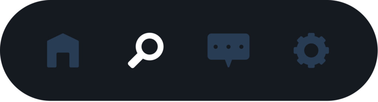 Minimalist mobile application bottom navigation bar with home search chat and settings icons