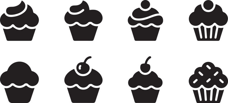 cupcake icon set simple set of cupcake icons for web design .Silhouette vector illustration