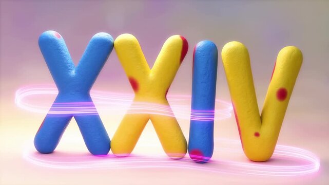 Colorful roman numeral xxiv forming with light trails and spots in slow motion animation