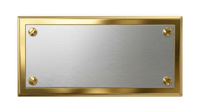 Horizontal silver metal plaque with brass frame as clean