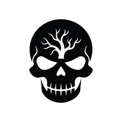 Obraz premium Black skull icon with a tree silhouette on the forehead