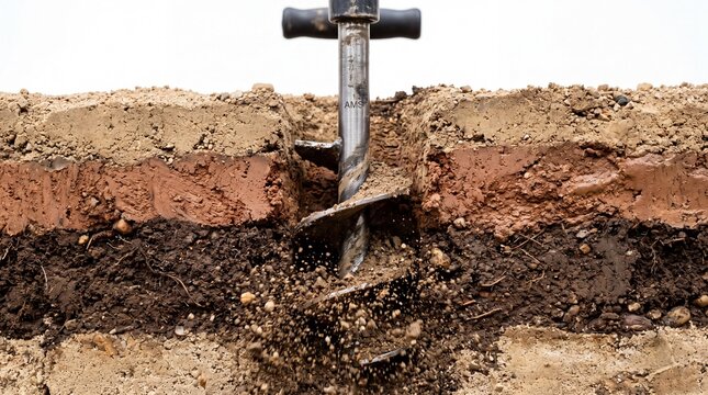 Manual earth auger drilling a hole in the ground