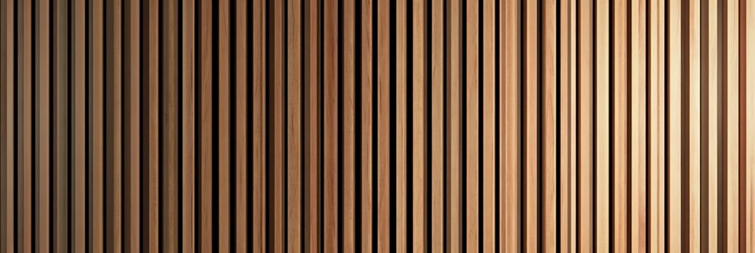 Close up of vertical wooden slats, detailed wood texture and grain.