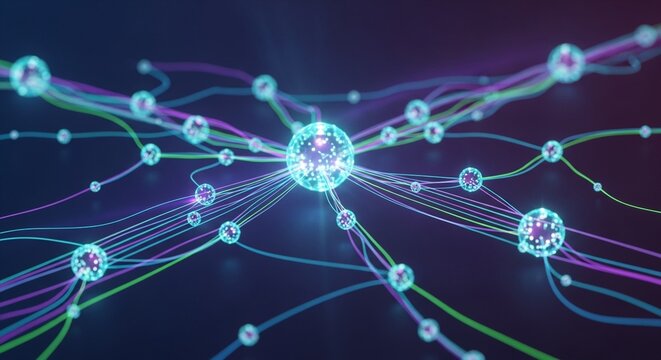 Abstract Neural Network Data Flow Background: AI & Big Data Technology Concept for Digital Innovation Presentations