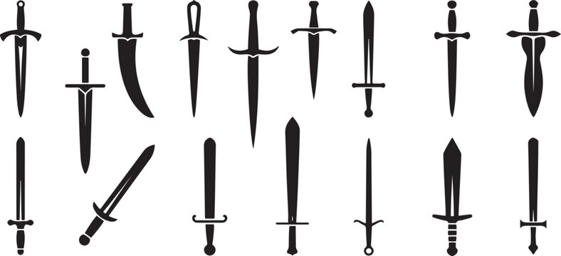 dagger and sword weapon icons set .Silhouette vector illustration