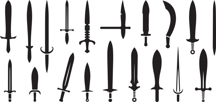 dagger and sword weapon icons set .Silhouette vector illustration
