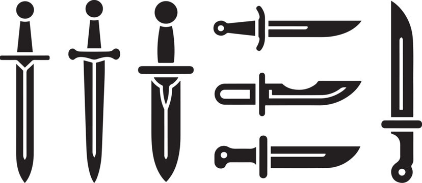 dagger and sword weapon icons set .Silhouette vector illustration