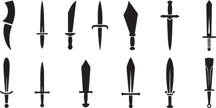 dagger and sword weapon icons set .Silhouette vector illustration