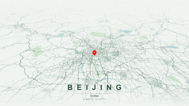 Modern minimalist vector map of Beijing, China. High-quality scalable illustration of Beijing city grid, Chang'an Avenue axis and Chaoyang CBD for posters and design.