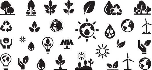 Fototapeta premium ecology icons set black on a white background .Silhouette vector illustration