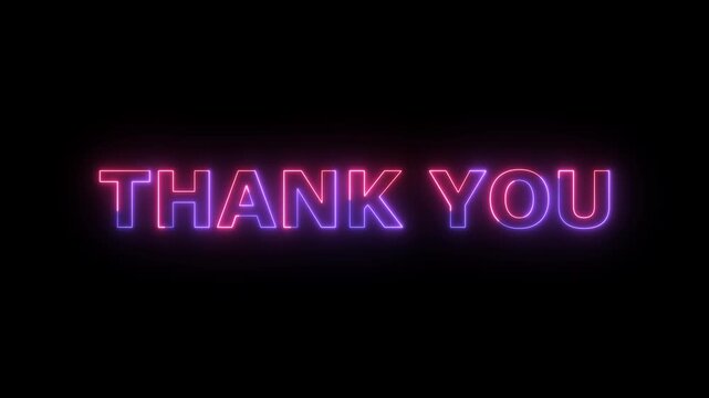 The Phrase THANKYOU Illuminated in Bold Neon Purple and Pink Glowing Letters Against a Stark Black Background Conveying Gratitude and Appreciation