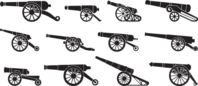Set of cannon silhouette white background vector