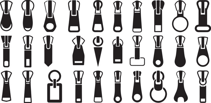 Set of Zipper Pull vector illustration .Silhouette vector illustration