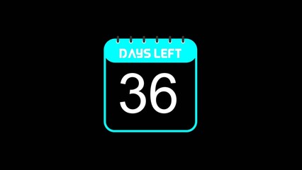Fototapeta premium Modern countdown calendar displaying 36 day left on a dark background. Perfect for deadline reminders, event countdowns, product launches, promotions, sales campaigns, project management, scheduling, 