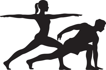 Fototapeta premium workout girl and boy set both are doing fitness and yoga .Silhouette vector illustration