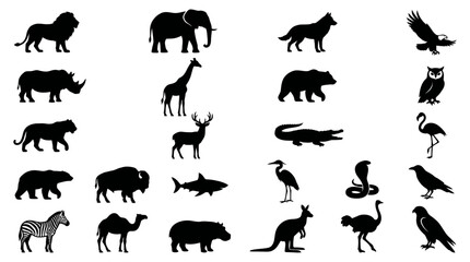 Obraz premium Collection of Various Animal Silhouettes on White Background for Diverse Design Applications