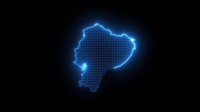 Ecuador Blue Neon Geographic Border Map, Infinite Loop Animation, Transparent Background, 4K