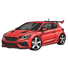 Naklejka premium Red Sporty Hatchback Car with Spoiler