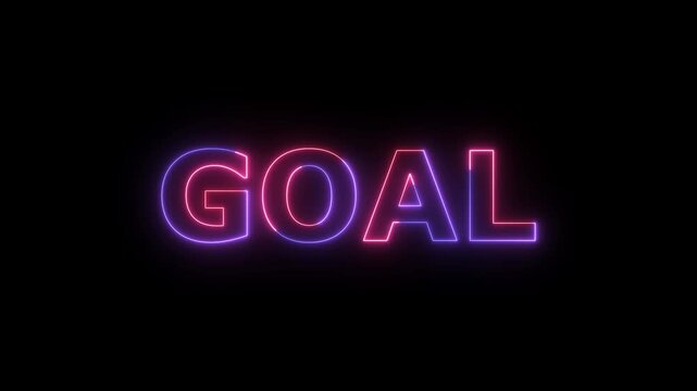 The word GOAL illuminated by a vivid neon glow in transitioning shades of pink and purple against a deep black void