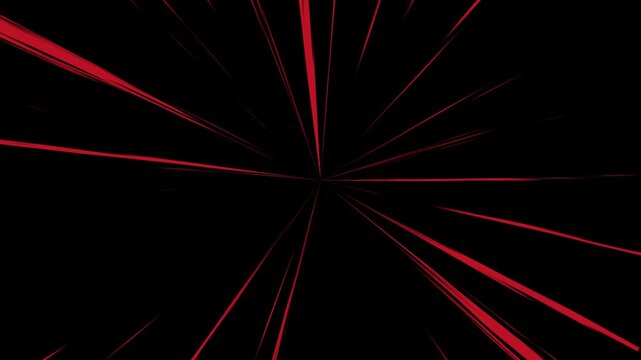 Manga style red speed lines moving fast, abstract black background action zoom effect loop, futuristic velocity light streaks backdrop, premium cinematic video editing graphics asset 4k video.