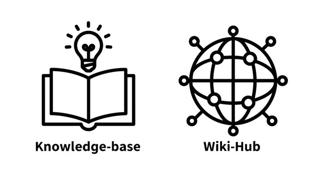 Knowledge base and wiki-hub icons with light bulb and globe symbols knowledge sharing knowledge information learning education resource connection