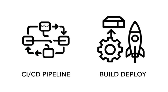 Cd pipeline and build deploy icons with pipeline development software automation workflow programming integration continuous delivery technology
