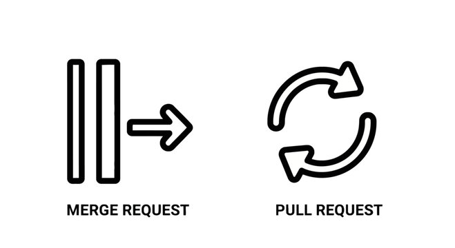 Merge request and pull request icons for software development with development tools git merge code repository software engineering code collaboration