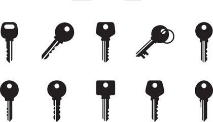 Black keys, key icons, metal keys, vector keys, lock keys © fksamia