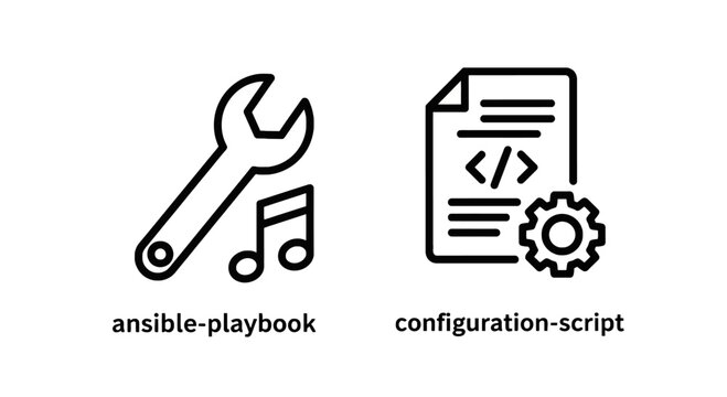 Ansible playbook and configuration script icons with configuration management automation tool devops tool development tool coding tool programming tool