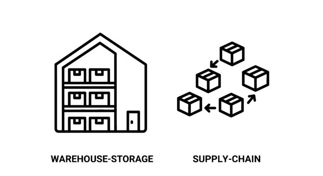 Warehouse storage and supply chain illustration with storage facility logistics management inventory management distribution center storage solution