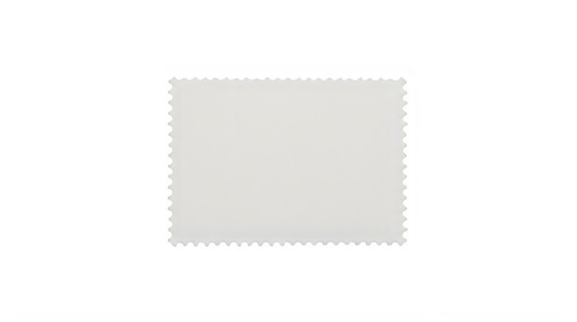 Vintage white postage stamp with scalloped edges, blank paper texture for philately, rectangular postal frame for scrapbooking and design isolated on Transparent Background