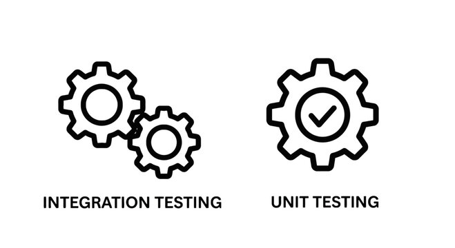 Integration testing and unit testing gear icons with integration software development assurance validation debugging programming technology computer