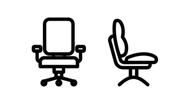 Office chair and desk chair icons set with clear cut furniture business productivity ergonomic illustration interior contemporary innovative