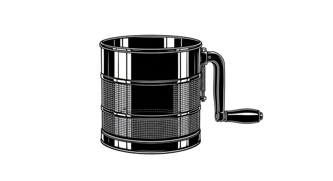 Black flour sifter illustration against white background for culinary usage