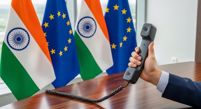 India-EU Diplomatic Phone Call, Flags, International Relations, Trade Cooperation