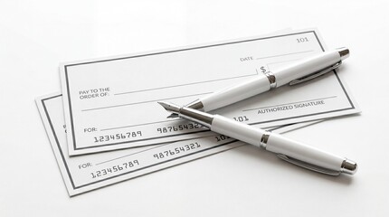 Naklejka premium Two bank checks with a pen for financial payment