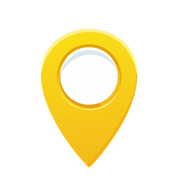 Yellow 3D map pin icon on white background