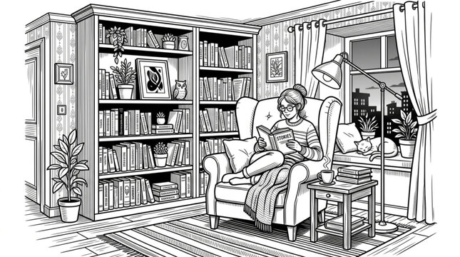 man reading book in library