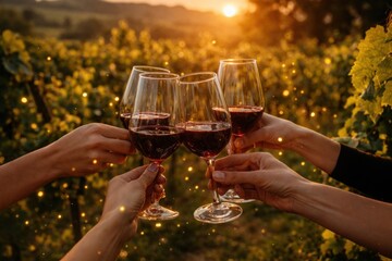 Fototapeta premium Celebration vineyard sunset wine glasses