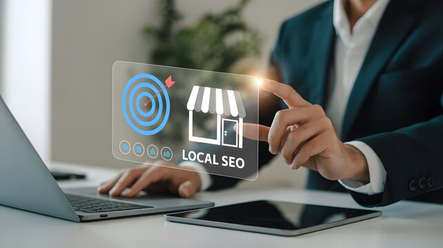 Local SEO service promotion for small businesses with a digital marketing concept focusing on target audiences and online visibility enhancement strategies